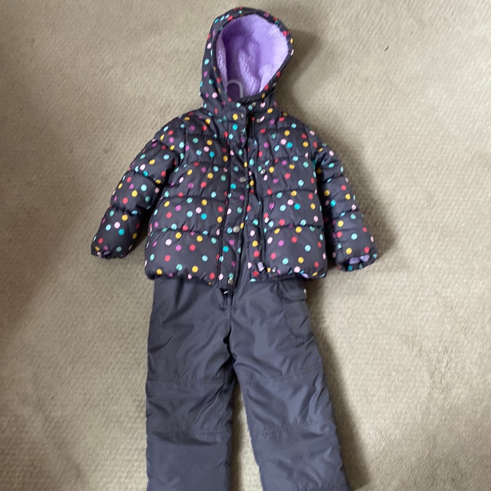 Carter’s toddler girl’s snow jacket and matching snow bib pants.